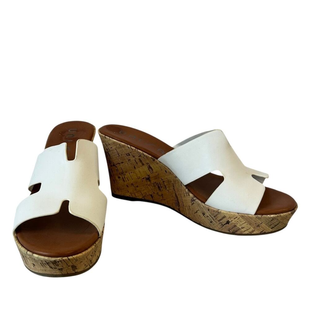 Unisa White Cork Wedge Slide Heels